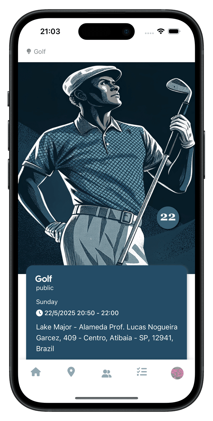 Crewters app screenshot showing sports venue map with location markers